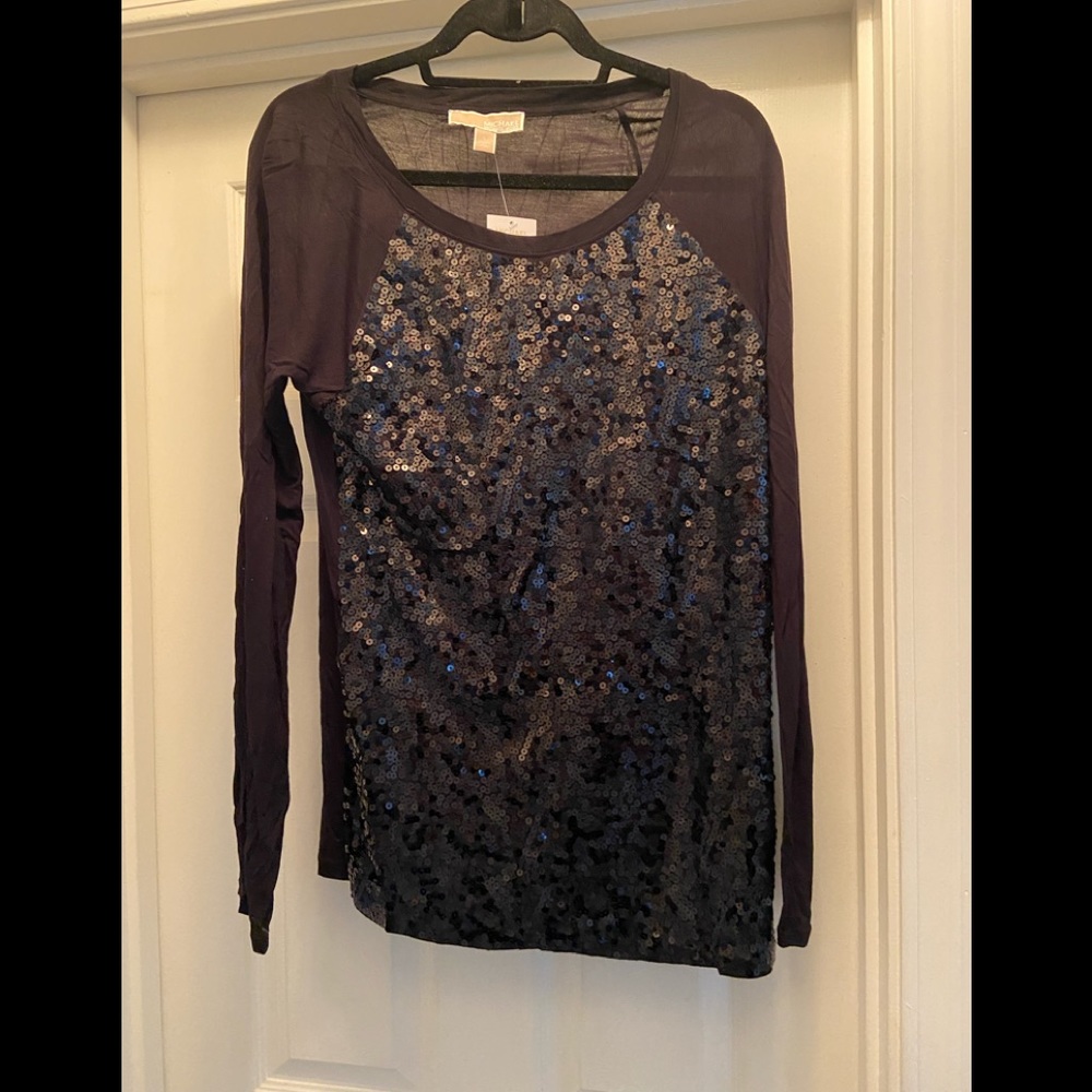 Michael by Michael Kors Long Sleeve Black Sequin Top NWT